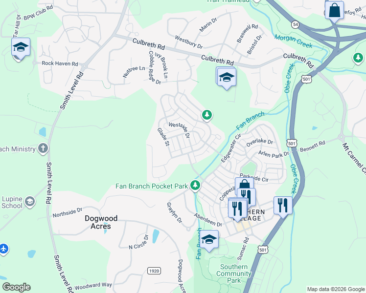 map of restaurants, bars, coffee shops, grocery stores, and more near 102 Nolen Lane in Chapel Hill