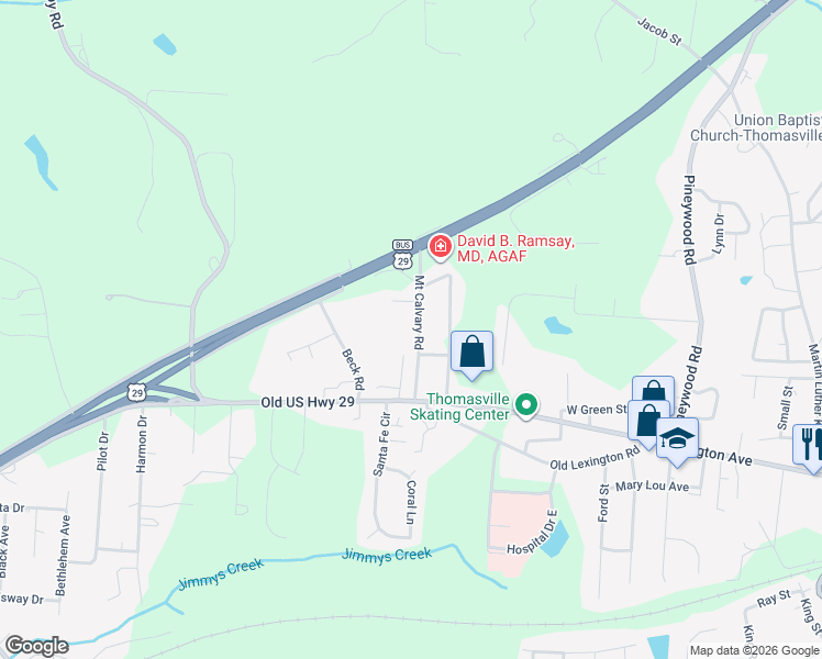 map of restaurants, bars, coffee shops, grocery stores, and more near 122 Mount Calvary Road in Thomasville