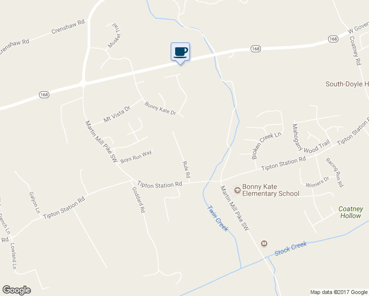 map of restaurants, bars, coffee shops, grocery stores, and more near 7500 Rule Road in Knoxville