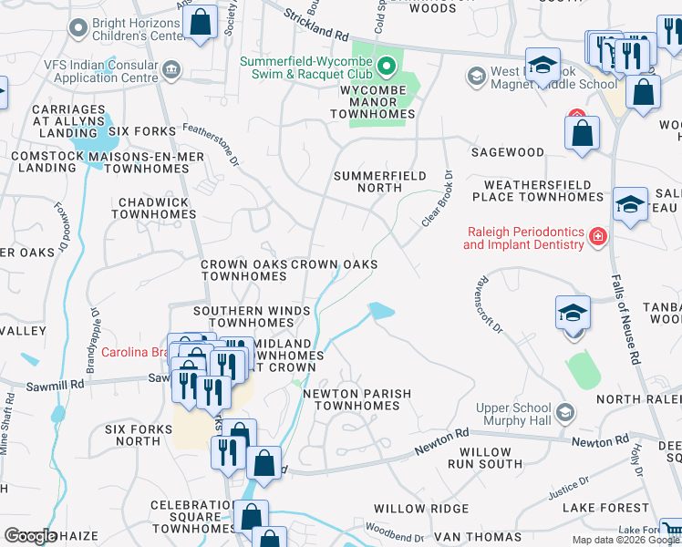 map of restaurants, bars, coffee shops, grocery stores, and more near 501 Drolmond Drive in Raleigh