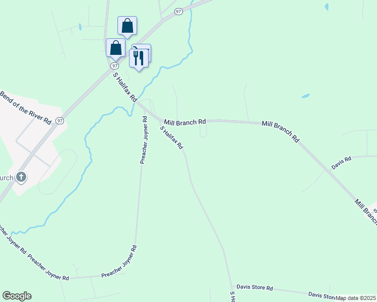 map of restaurants, bars, coffee shops, grocery stores, and more near 5891 South Halifax Road in Rocky Mount