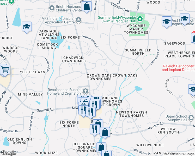 map of restaurants, bars, coffee shops, grocery stores, and more near in Raleigh