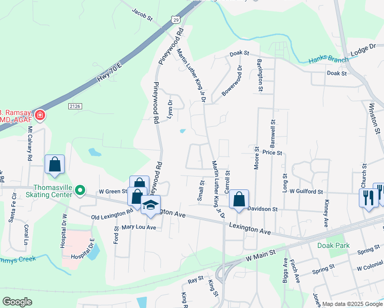 map of restaurants, bars, coffee shops, grocery stores, and more near 411 Cohen Street in Thomasville