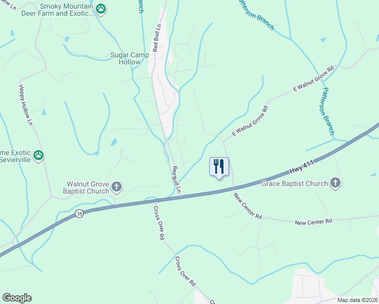 map of restaurants, bars, coffee shops, grocery stores, and more near 210 Cedarwood Drive in Sevierville