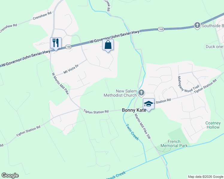 map of restaurants, bars, coffee shops, grocery stores, and more near 7500 Rule Road in Knoxville