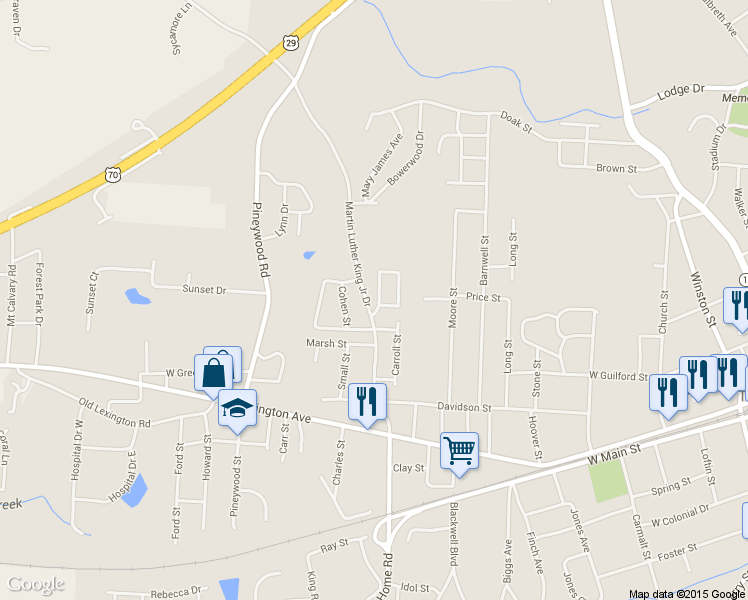 map of restaurants, bars, coffee shops, grocery stores, and more near 503 Martin Luther King Junior Drive in Thomasville