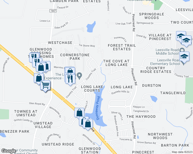 map of restaurants, bars, coffee shops, grocery stores, and more near 7735 San Gabriel Street in Raleigh