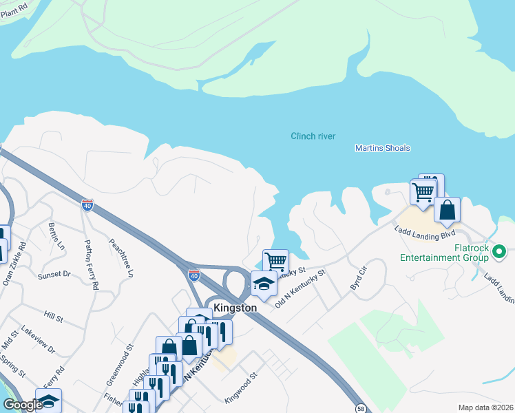 map of restaurants, bars, coffee shops, grocery stores, and more near 1232 Dogwood Drive in Kingston