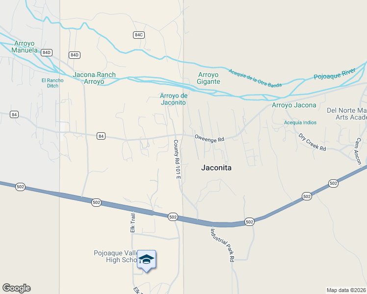 map of restaurants, bars, coffee shops, grocery stores, and more near 250 County Road 84 in Santa Fe
