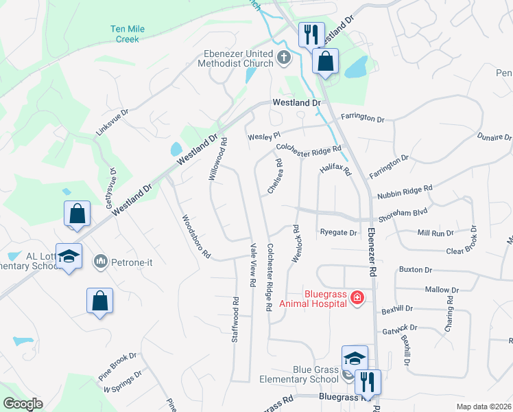 map of restaurants, bars, coffee shops, grocery stores, and more near 9009 Colchester Ridge Road in Knoxville