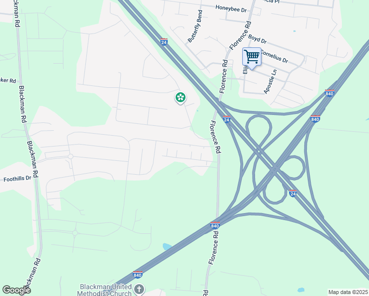 map of restaurants, bars, coffee shops, grocery stores, and more near 5303 Pointer Place in Murfreesboro