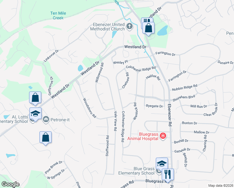 map of restaurants, bars, coffee shops, grocery stores, and more near 9009 Colchester Ridge Road in Knoxville