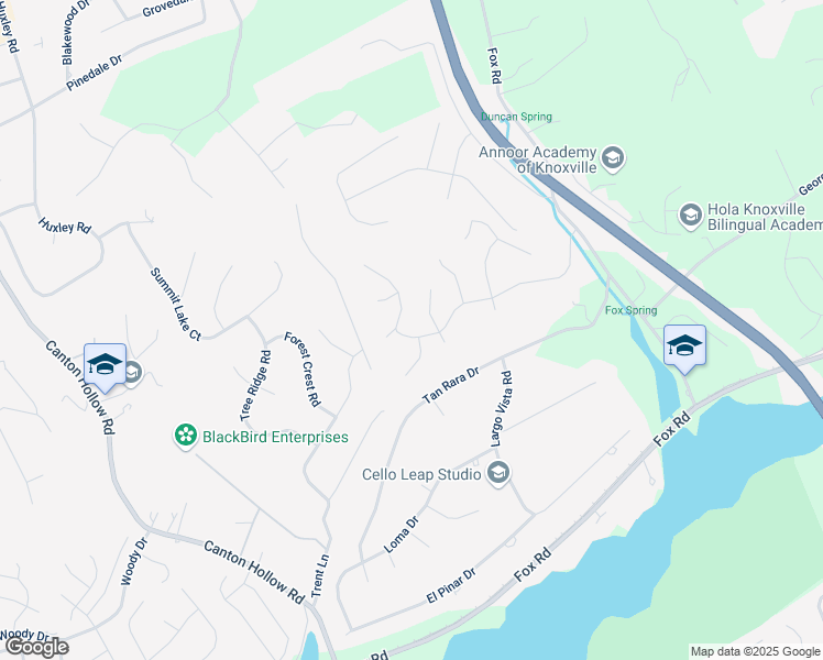 map of restaurants, bars, coffee shops, grocery stores, and more near 10213 Fox Cove Road in Knoxville