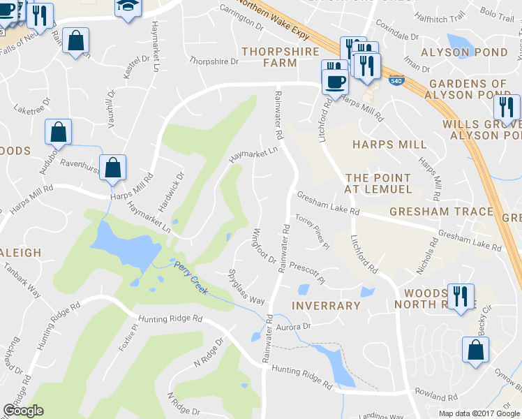 map of restaurants, bars, coffee shops, grocery stores, and more near 7513 Wingfoot Drive in Raleigh