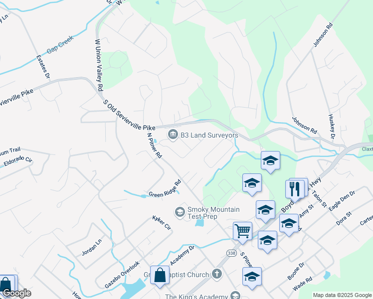 map of restaurants, bars, coffee shops, grocery stores, and more near 550 Hills Gate Circle in Seymour