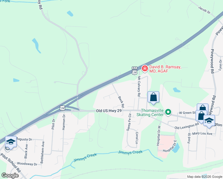 map of restaurants, bars, coffee shops, grocery stores, and more near 4 Castlewood Drive in Thomasville