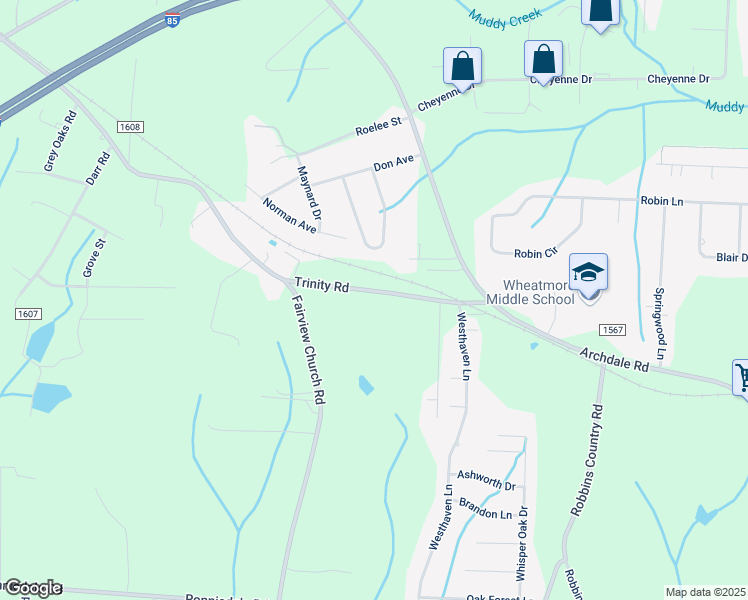 map of restaurants, bars, coffee shops, grocery stores, and more near 11853 Trinity Road in Trinity