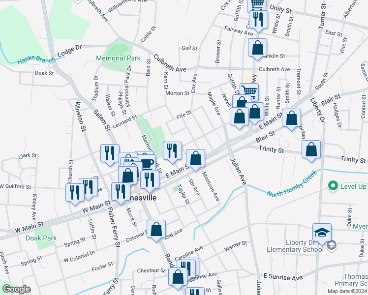 map of restaurants, bars, coffee shops, grocery stores, and more near 11 Cates Avenue in Thomasville