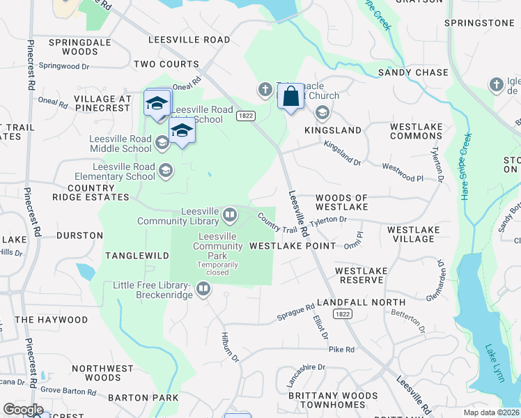 map of restaurants, bars, coffee shops, grocery stores, and more near 5096 Country Trail in Raleigh