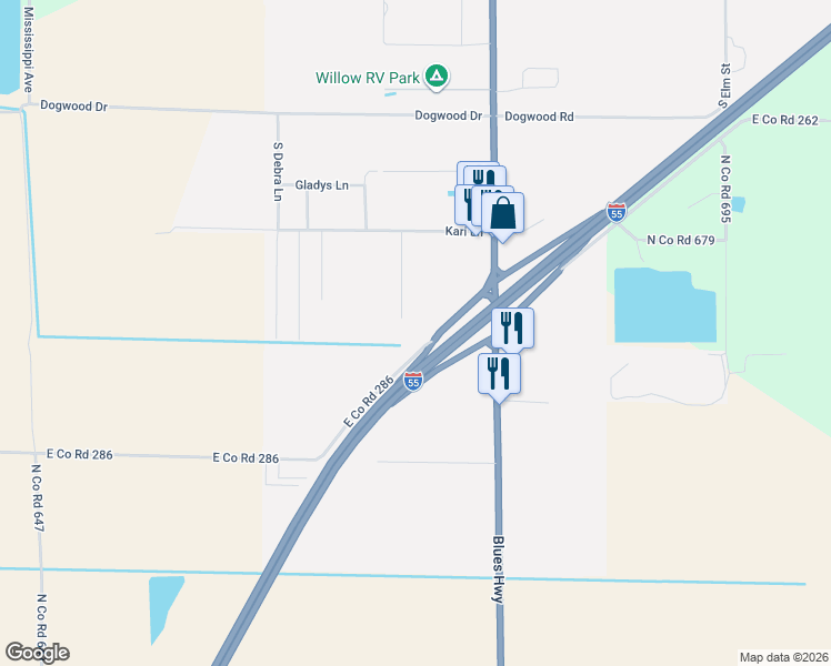 map of restaurants, bars, coffee shops, grocery stores, and more near 1337-1499 Kari Lane in Blytheville