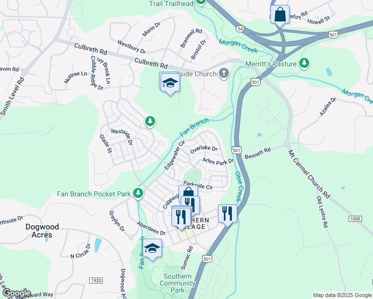 map of restaurants, bars, coffee shops, grocery stores, and more near 102 Newell Street in Chapel Hill
