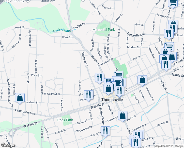 map of restaurants, bars, coffee shops, grocery stores, and more near 14 Forsyth Street in Thomasville