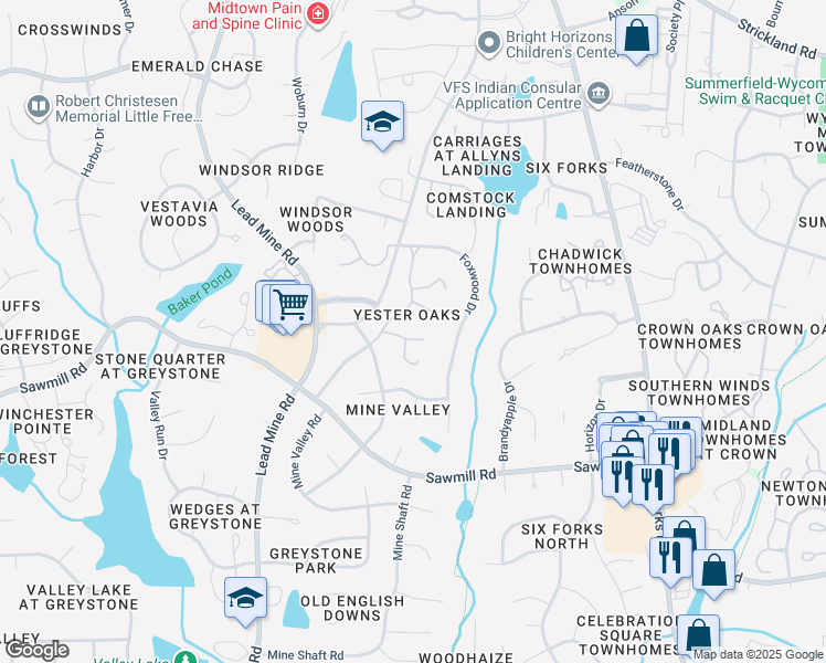 map of restaurants, bars, coffee shops, grocery stores, and more near 7905 Yester Court in Raleigh