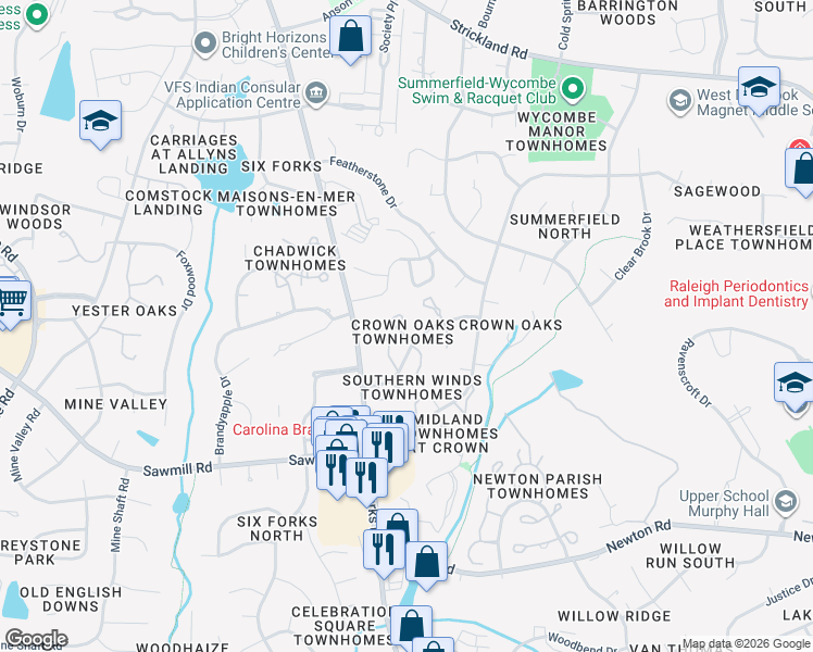 map of restaurants, bars, coffee shops, grocery stores, and more near in Raleigh