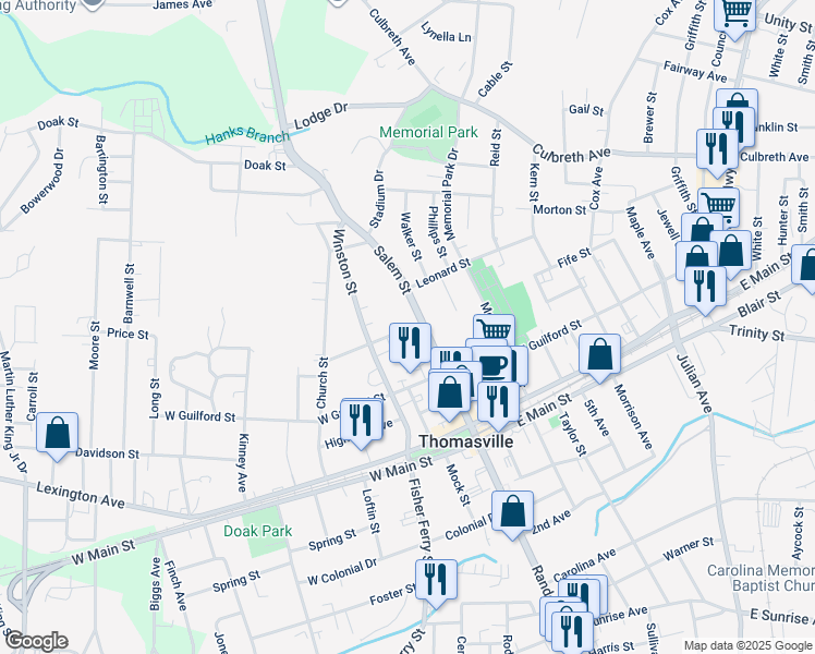 map of restaurants, bars, coffee shops, grocery stores, and more near 15 Forsyth Street in Thomasville
