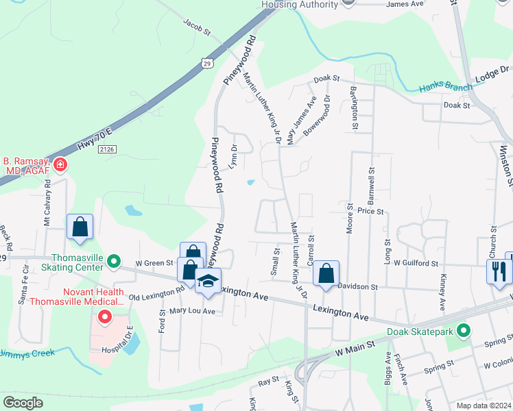 map of restaurants, bars, coffee shops, grocery stores, and more near 815 Douglas Drive in Thomasville