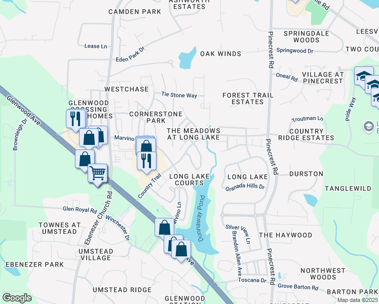 map of restaurants, bars, coffee shops, grocery stores, and more near 7740 Jackson Dane Drive in Raleigh