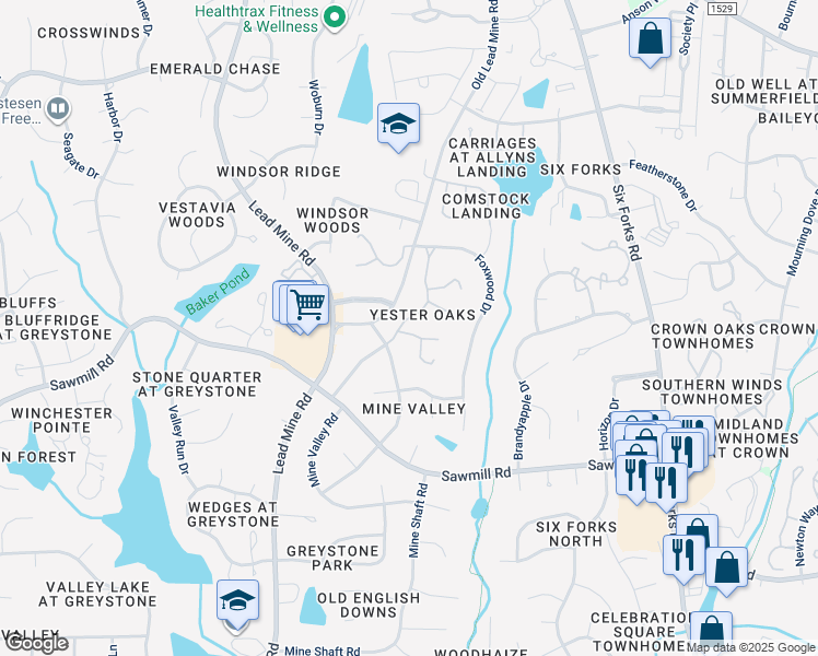 map of restaurants, bars, coffee shops, grocery stores, and more near 7920 Brown Bark Place in Raleigh