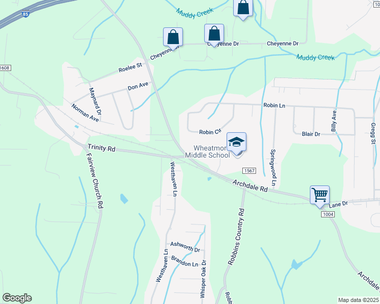 map of restaurants, bars, coffee shops, grocery stores, and more near 5003 Archdale Road in Trinity