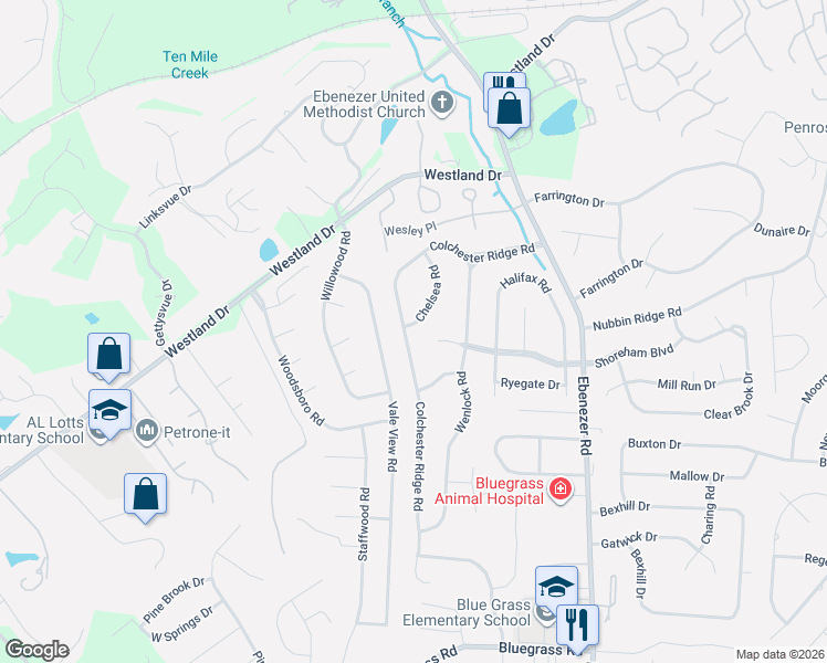 map of restaurants, bars, coffee shops, grocery stores, and more near 9009 Colchester Ridge Road in Knoxville