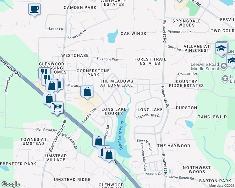 map of restaurants, bars, coffee shops, grocery stores, and more near 7735 San Gabriel Street in Raleigh