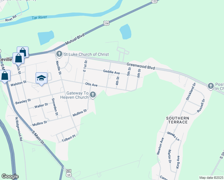 map of restaurants, bars, coffee shops, grocery stores, and more near 404 Otis Avenue in Princeville
