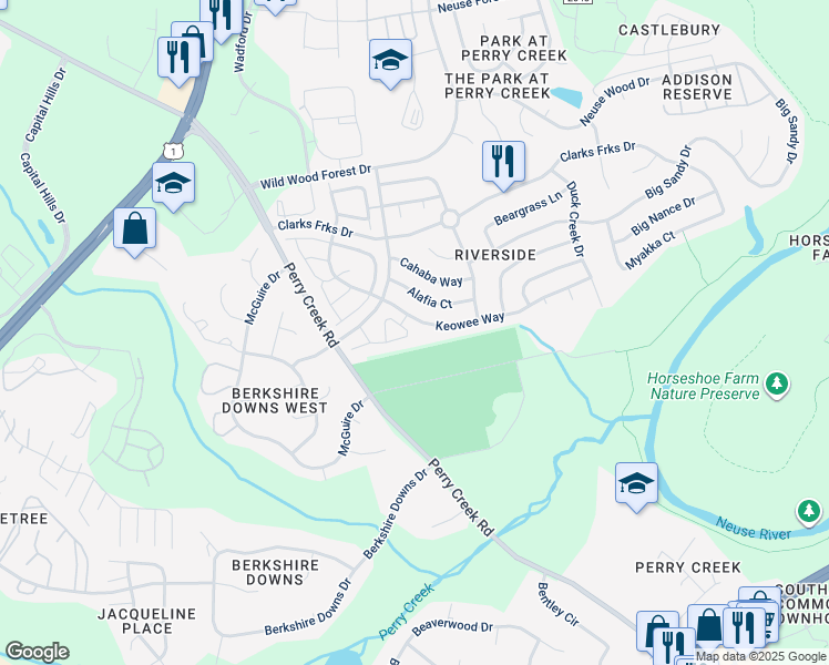 map of restaurants, bars, coffee shops, grocery stores, and more near 5362 Patuxent Drive in Raleigh