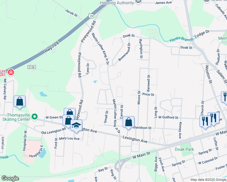 map of restaurants, bars, coffee shops, grocery stores, and more near 503 Martin Luther King Junior Drive in Thomasville