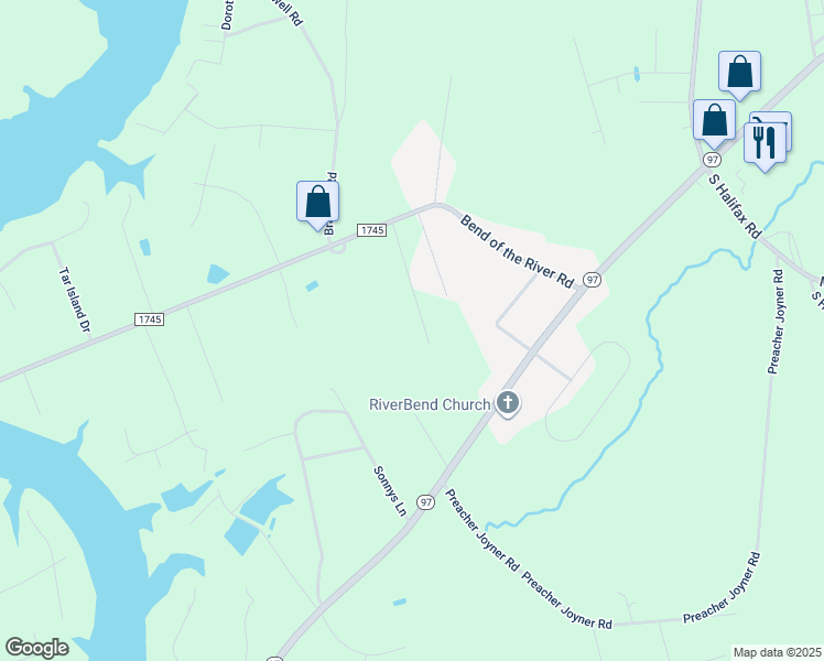 map of restaurants, bars, coffee shops, grocery stores, and more near 9740 North Carolina 97 in Rocky Mount
