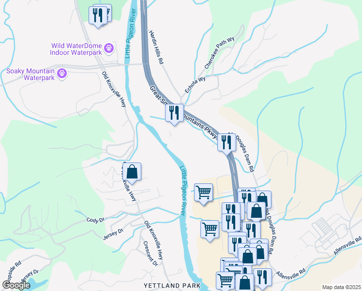 map of restaurants, bars, coffee shops, grocery stores, and more near 830 Winfield Dunn Parkway in Sevierville