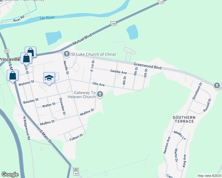 map of restaurants, bars, coffee shops, grocery stores, and more near 310 Otis Avenue in Princeville