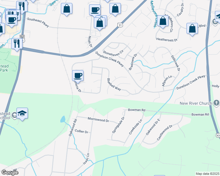 map of restaurants, bars, coffee shops, grocery stores, and more near 216 Wynbrook Court in Franklin