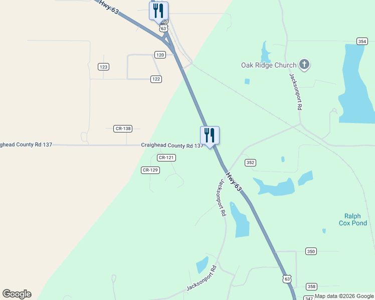map of restaurants, bars, coffee shops, grocery stores, and more near 119 County Road 137 in Bono
