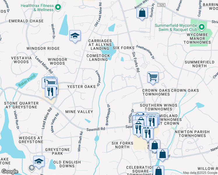 map of restaurants, bars, coffee shops, grocery stores, and more near 412 Hillstone Drive in Raleigh