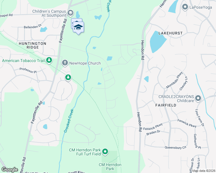 map of restaurants, bars, coffee shops, grocery stores, and more near 1453 Cherob Lane in Durham