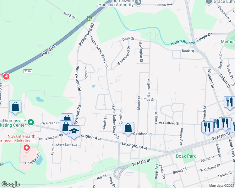 map of restaurants, bars, coffee shops, grocery stores, and more near 503 Martin Luther King Junior Drive in Thomasville