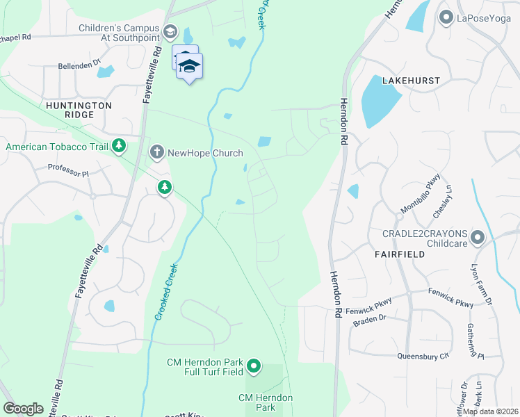 map of restaurants, bars, coffee shops, grocery stores, and more near 1453 Cherob Lane in Durham