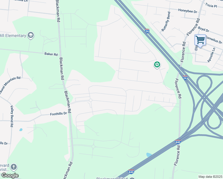 map of restaurants, bars, coffee shops, grocery stores, and more near 101 Fens Way in Murfreesboro