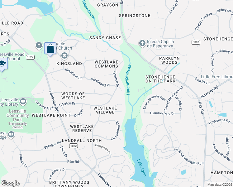 map of restaurants, bars, coffee shops, grocery stores, and more near 3909 Westwood Place in Raleigh