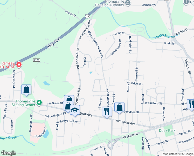 map of restaurants, bars, coffee shops, grocery stores, and more near 901 Douglas Drive in Thomasville